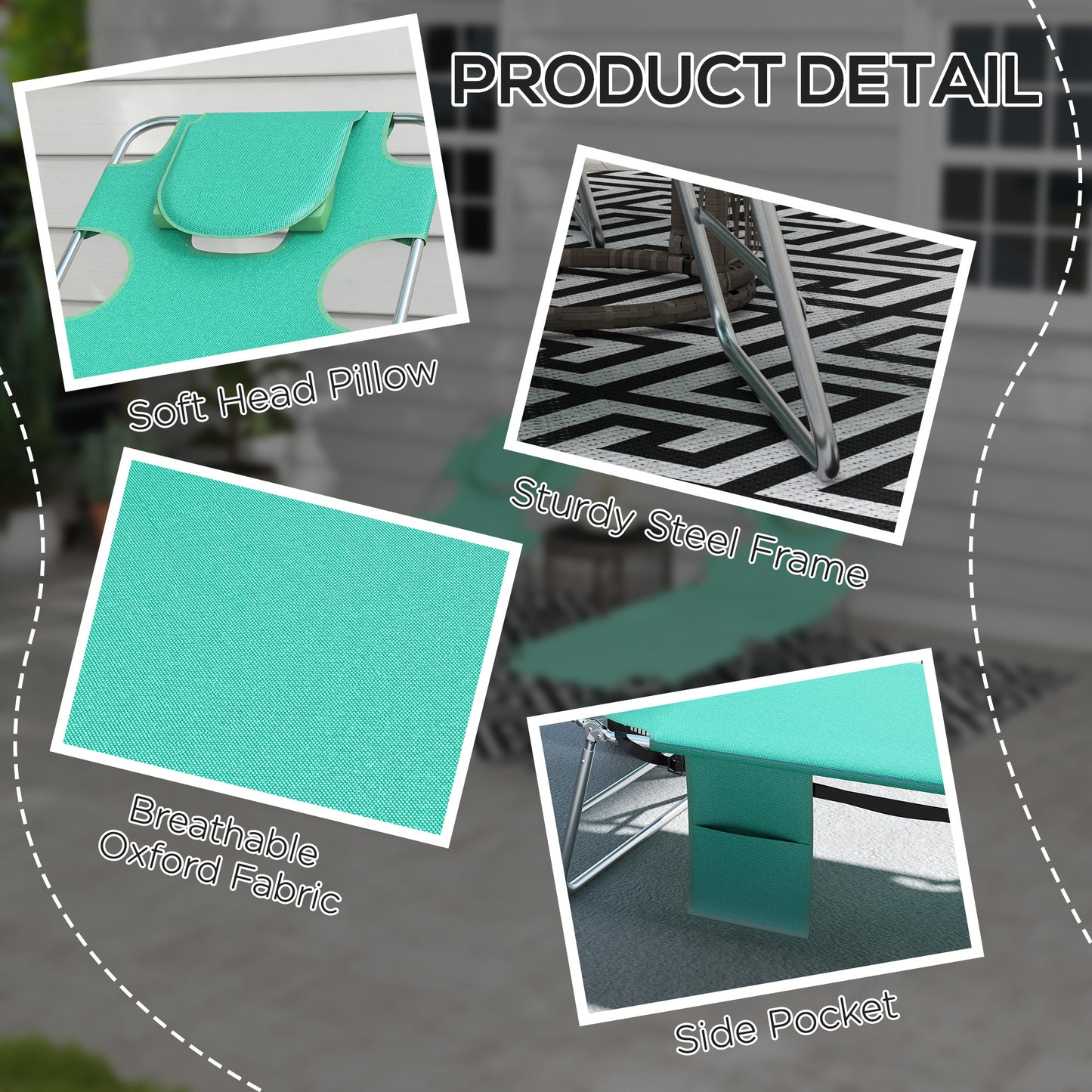 Foldable Sun Lounger Set of 2 with Reading Hole