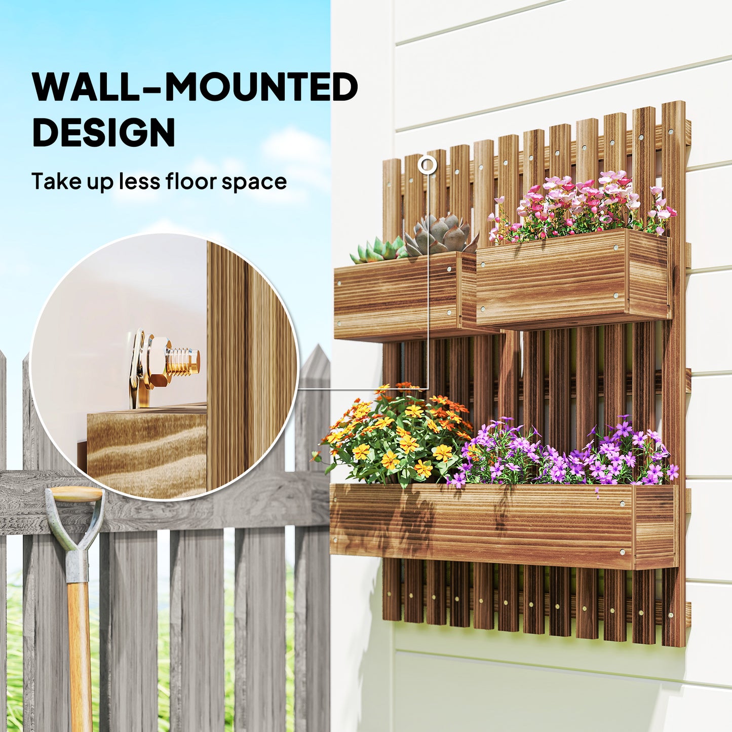 Wall-mounted Wooden Garden Planters with Trellis