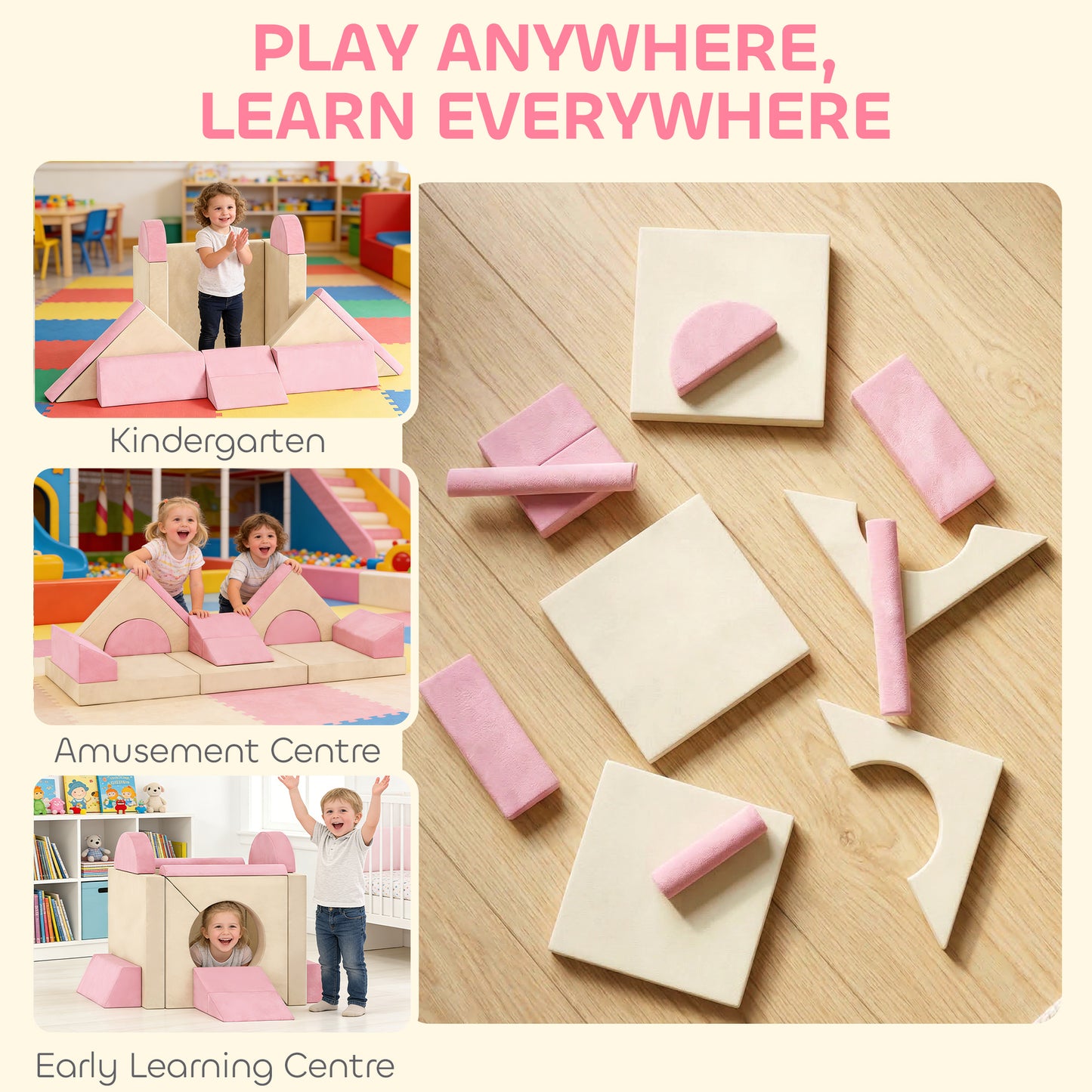 Kids Play Sofa, 12 Pieces Foam Modular Soft Play Set for Playroom