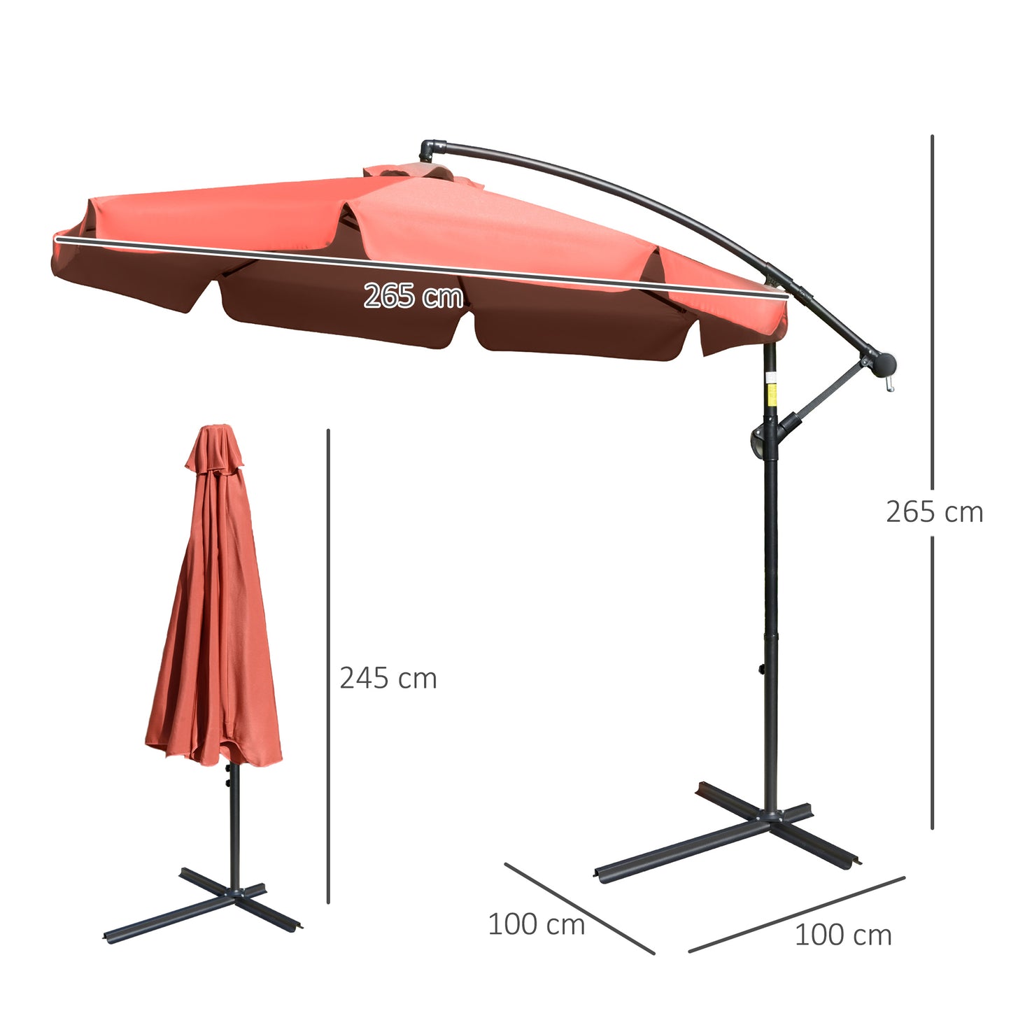 2.7m Garden Banana Parasol Cantilever Umbrella with Crank Handle
