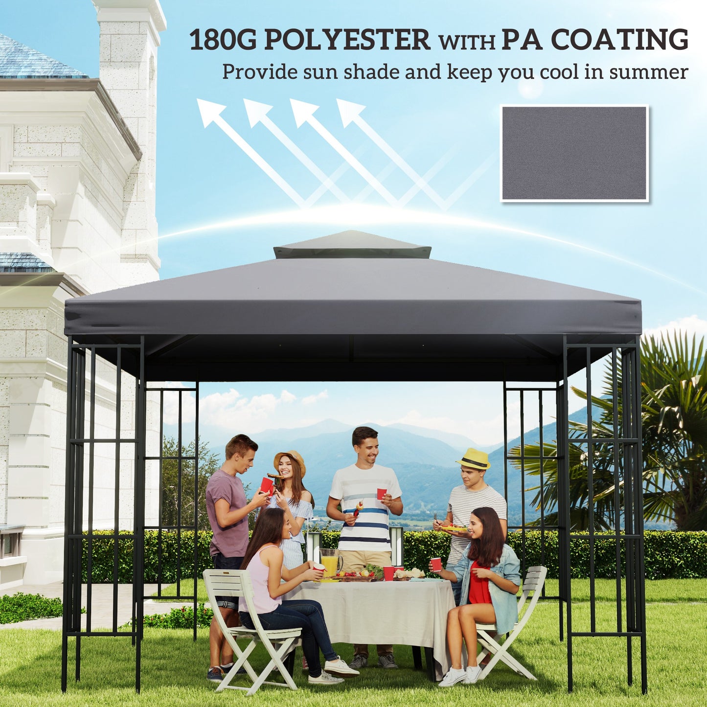 3(m) Gazebo Top Cover Double Tier Canopy Replacement Pavilion Roof