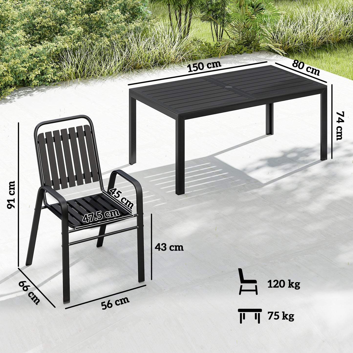 7 Pieces Outdoor Dining Set with Umbrella Hole