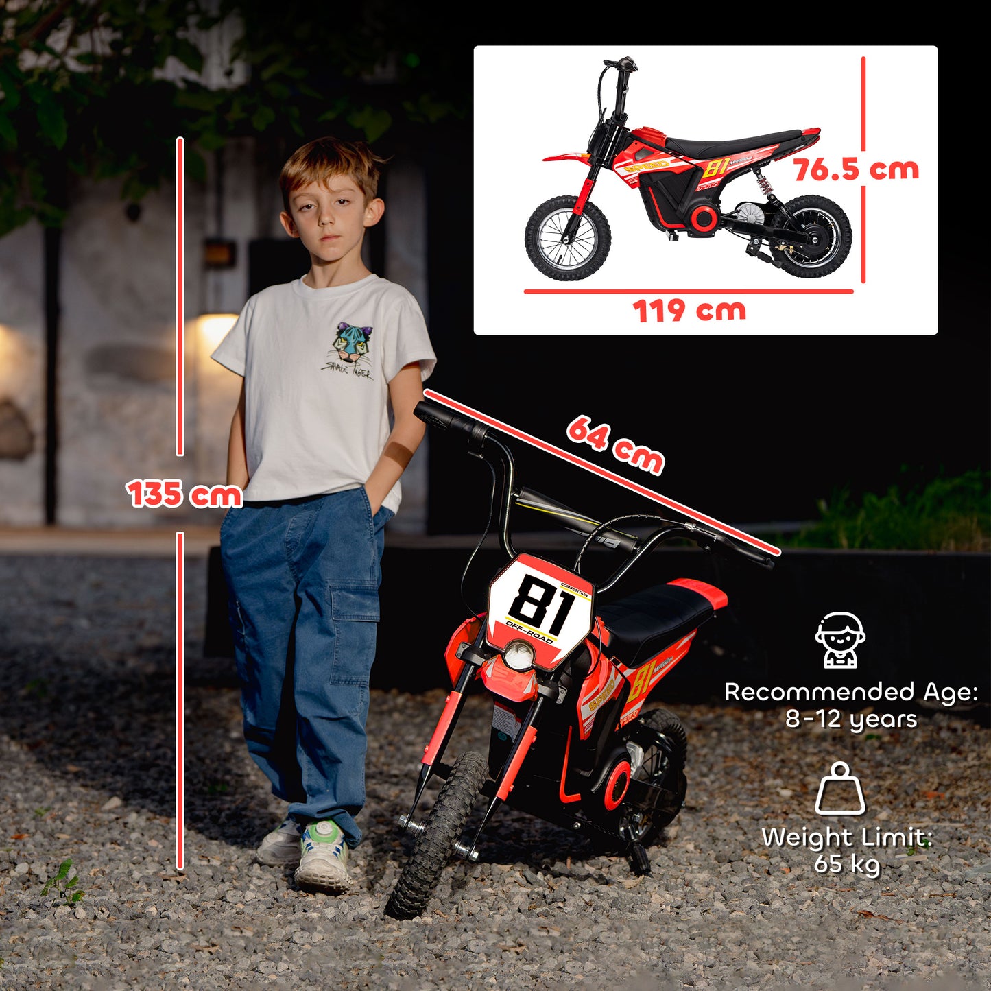 Kids Electric Motorbike 3 Gearboxes Speed Ride on Motorcycle