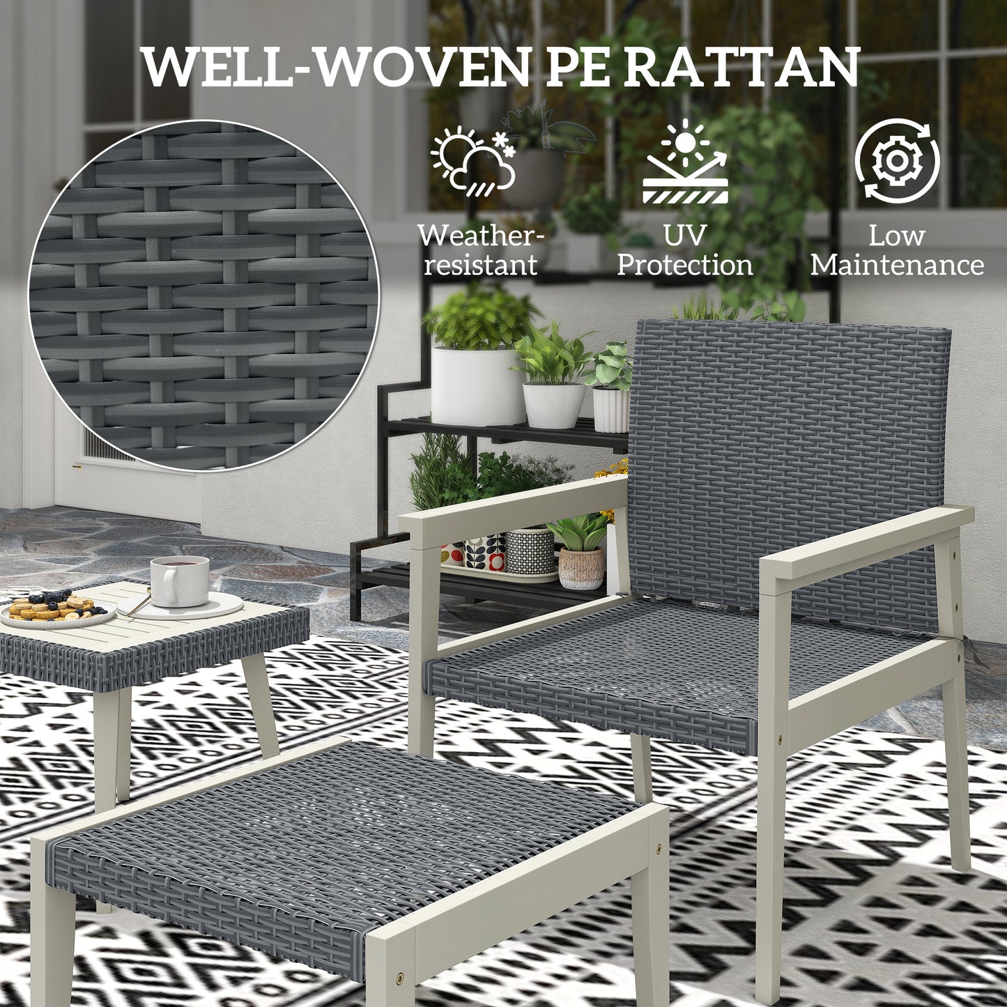 Five-Piece Rattan Patio Set, with Wood-Top Table