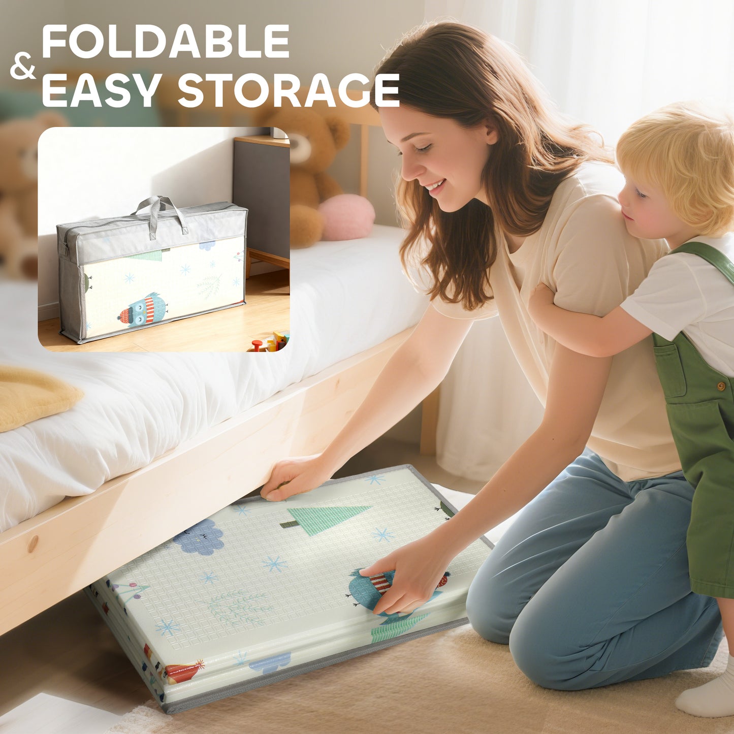 Foldable Baby Plat Mat Double Sided, Kids Floor Mat for Crawling
