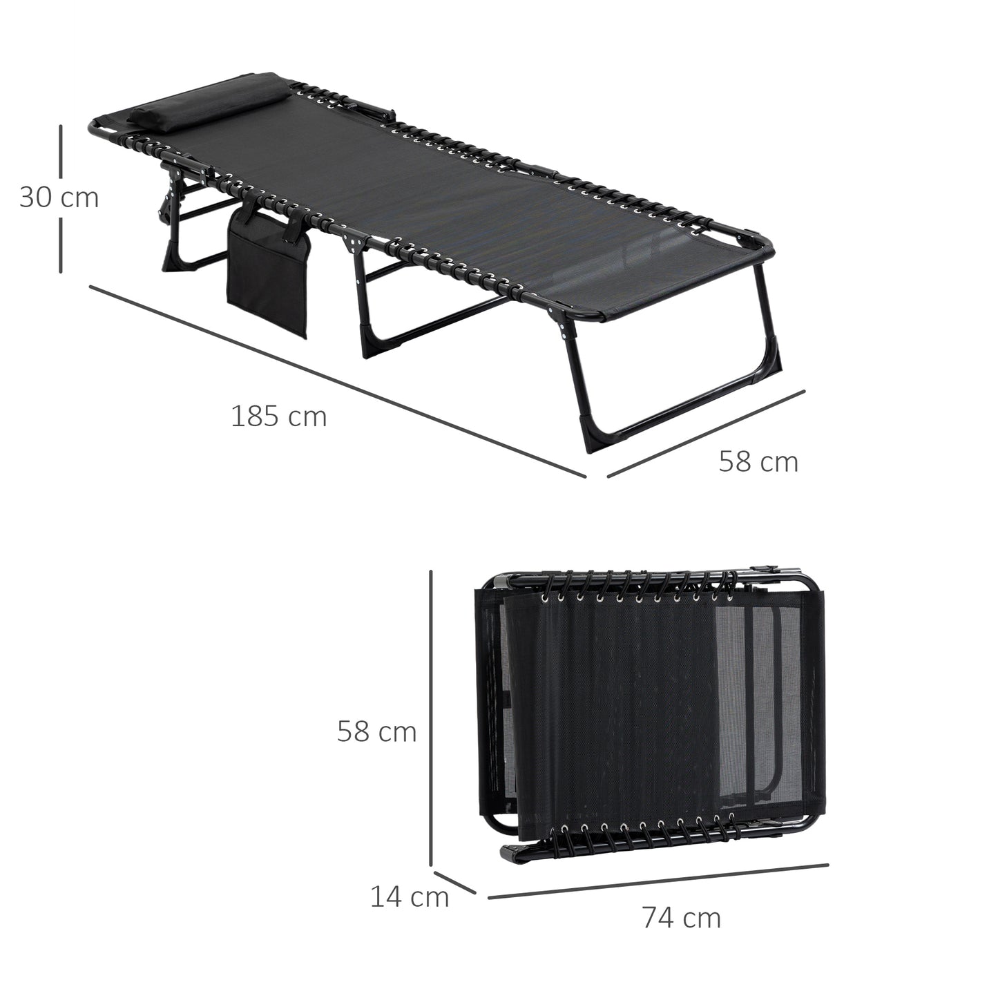 Portable Sun Lounger, Folding Camping Bed Cot