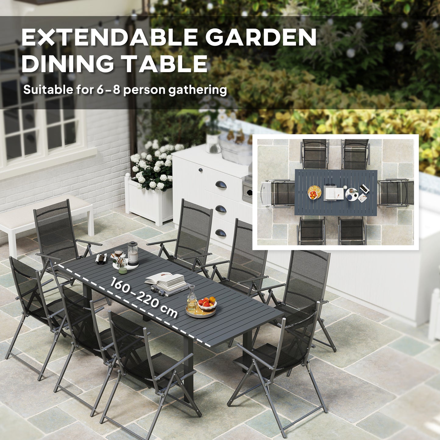 Aluminium Extending Garden Table with Slatted Top for 6-8 Person
