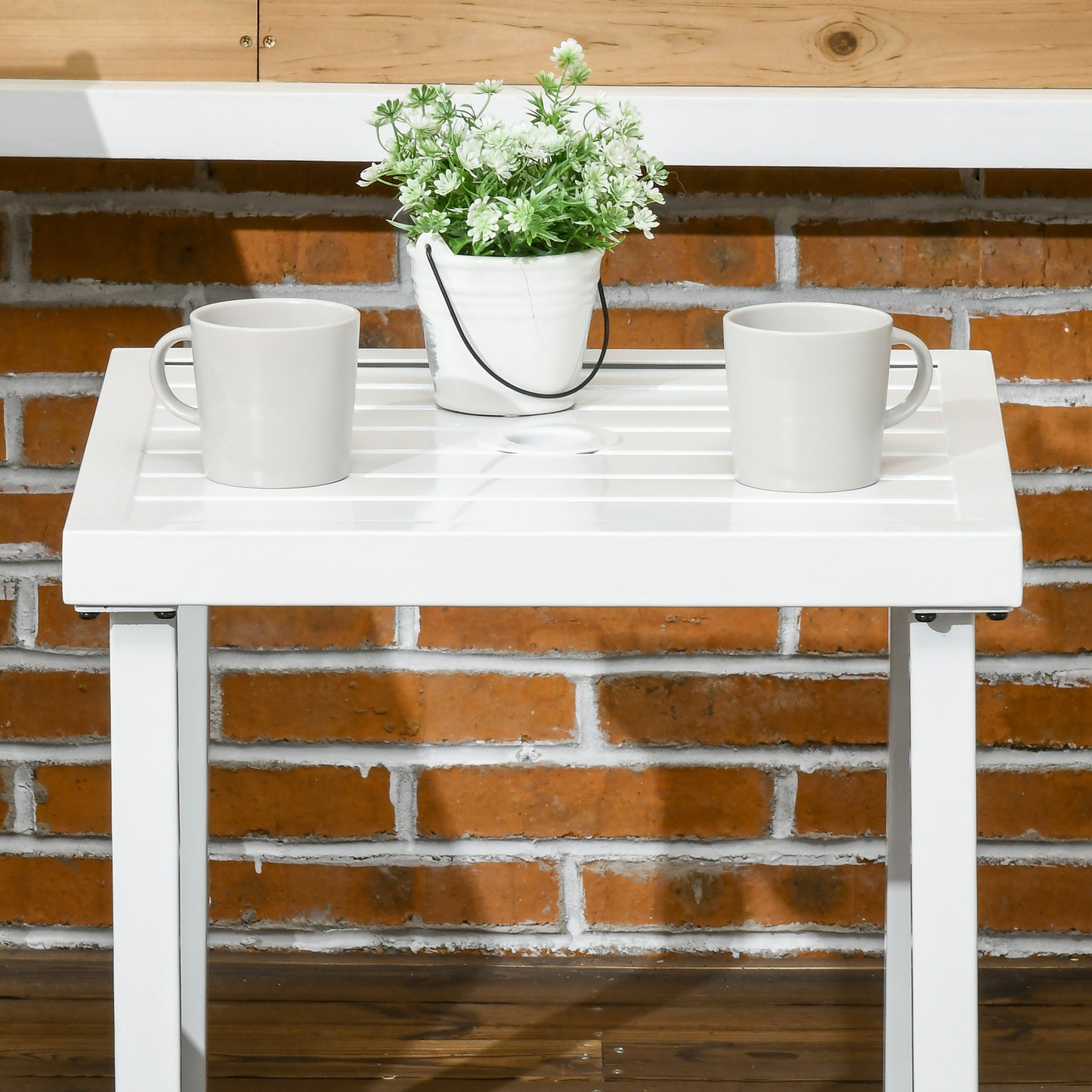 Garden Side Table End Table Patio Coffee Table with Umbrella Hole