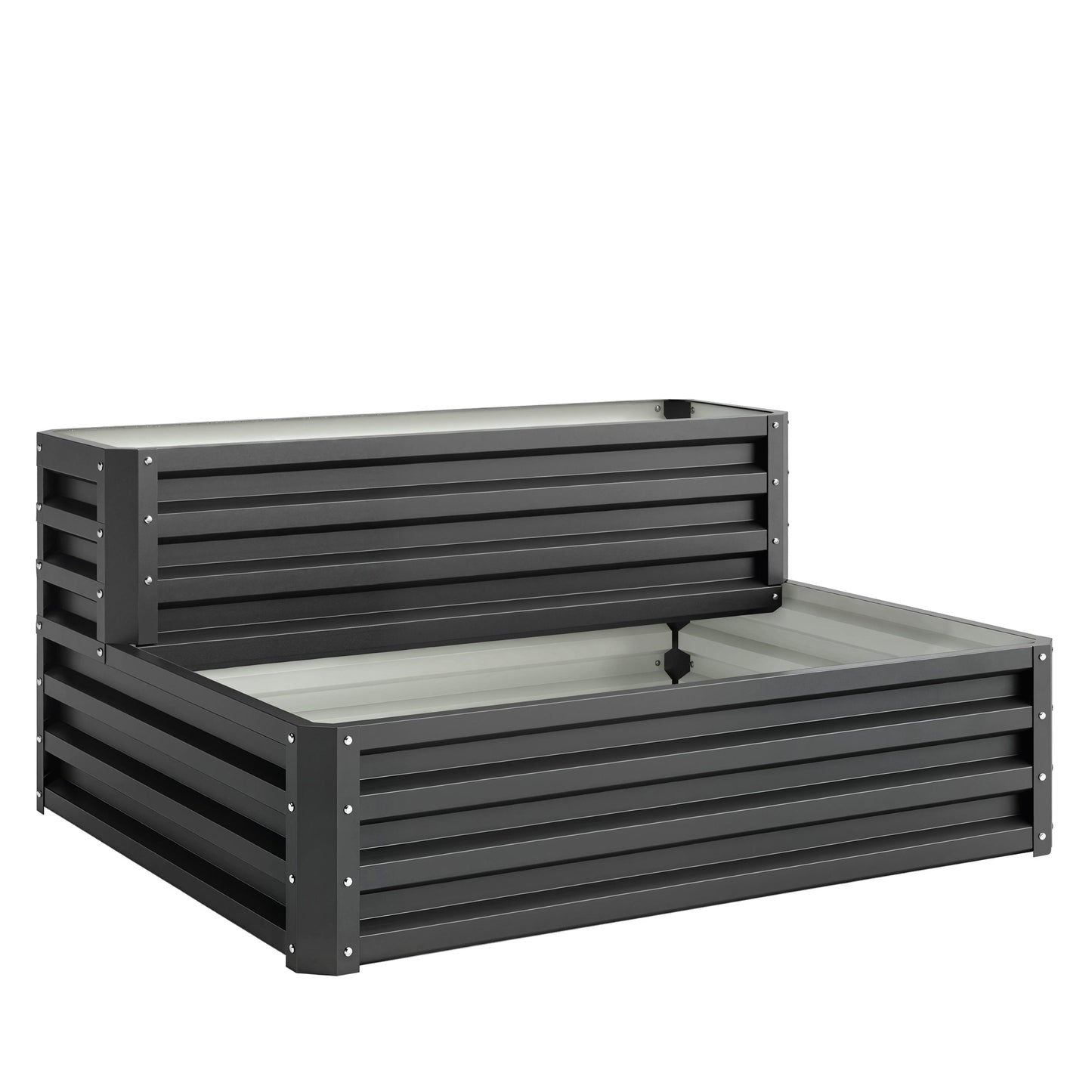 2 Tier Raised Garden Bed, Galvanised Planter Box with Open Bottom