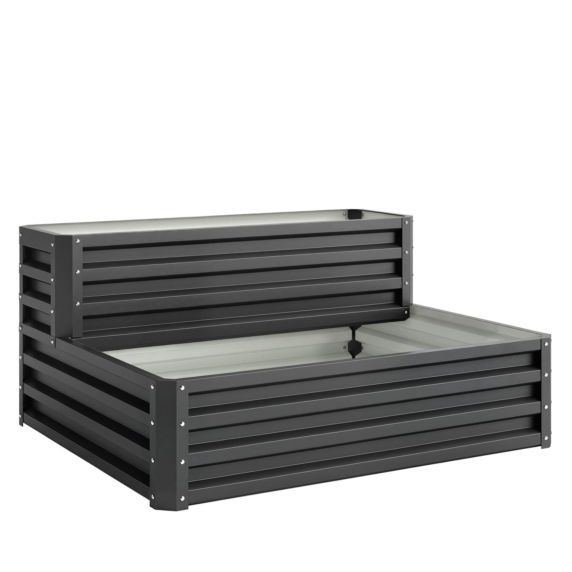 2 Tier Raised Garden Bed, Galvanised Planter Box with Open Bottom
