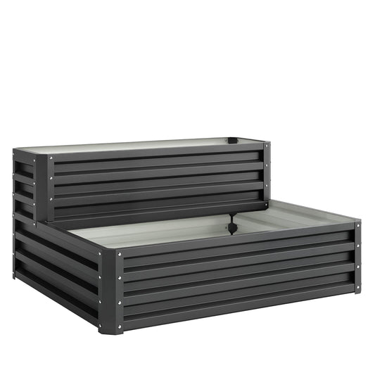 2 Tier Raised Garden Bed, Galvanised Planter Box with Open Bottom