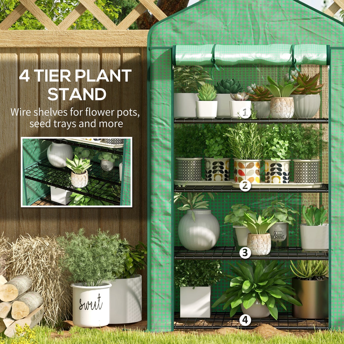 Four-Tier Mini Greenhouse, with Reinforced Plastic Cover