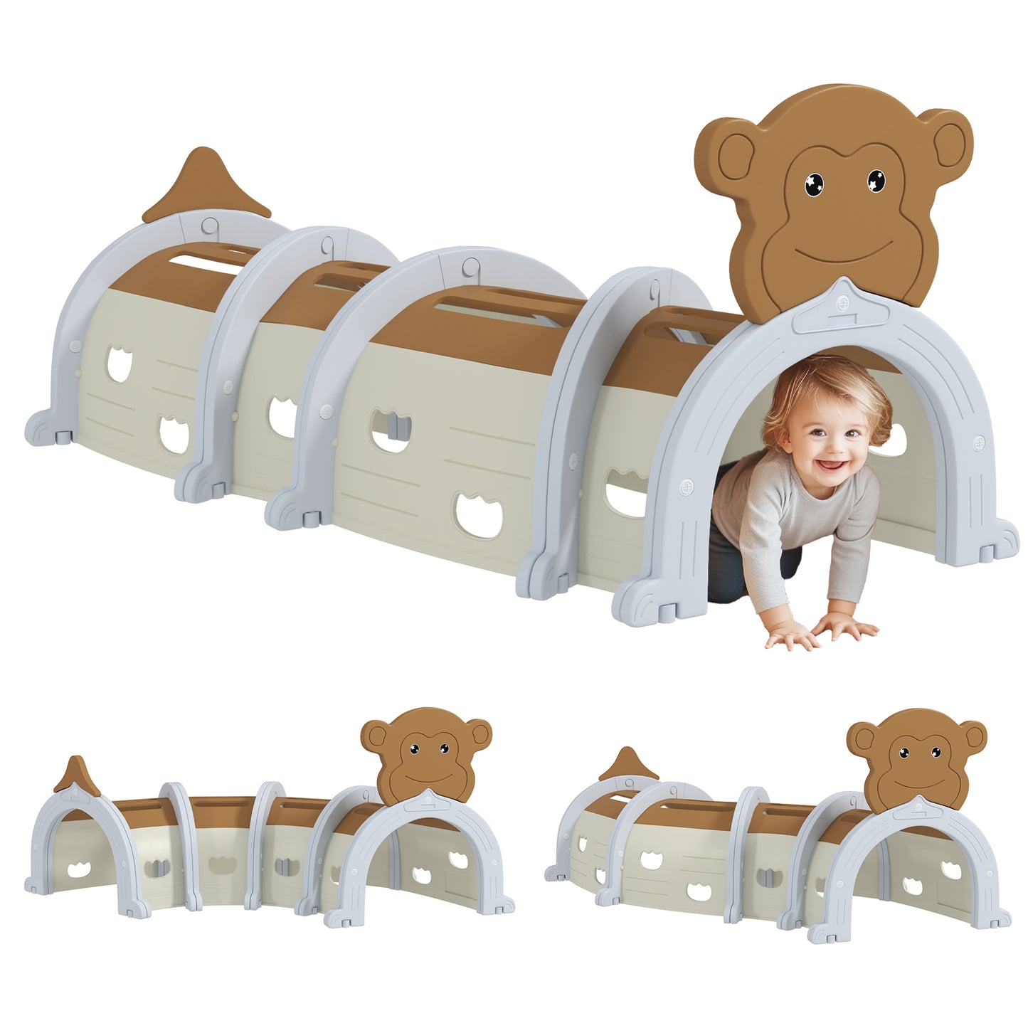 Monkey-Design Kids Play Tunnel for Crawling, Climbing