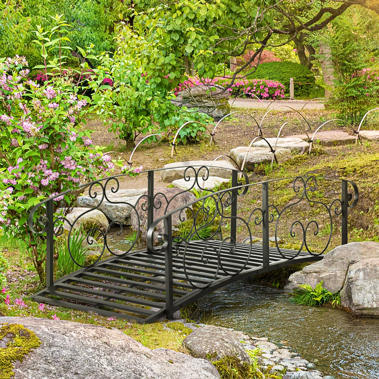 184cm Metal Arch Garden Garden Bridge, Safety Siderails