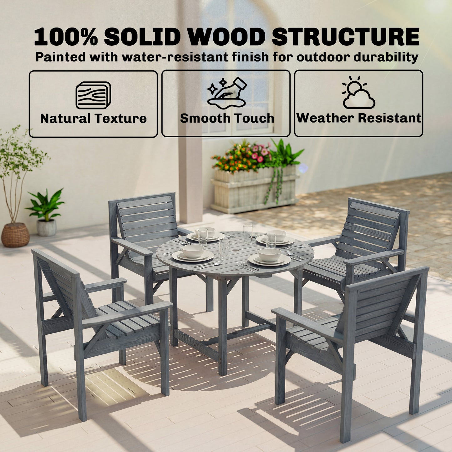 5 Pieces Garden Dining Set with Parasol Hole