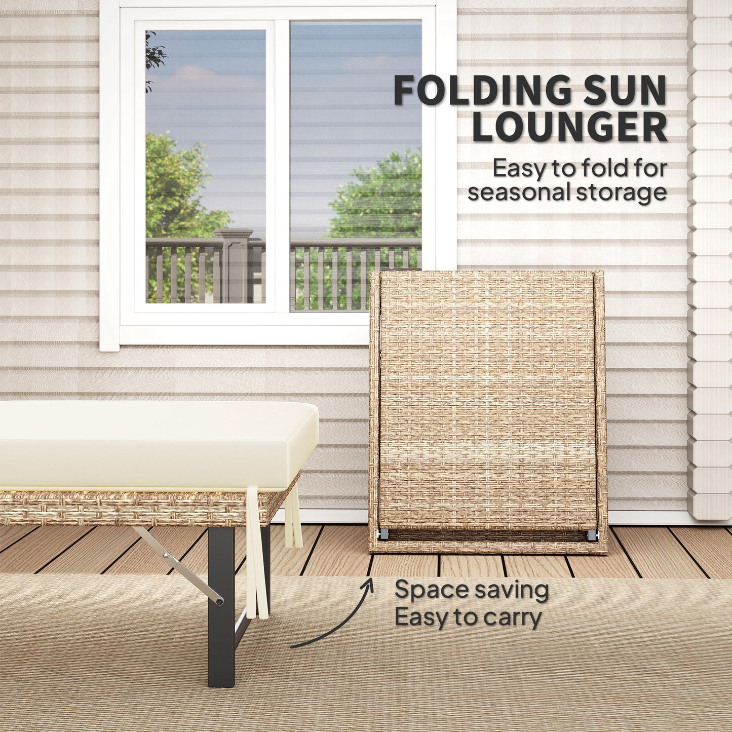 Single Folding Rattan Sun Lounger, with Cushion
