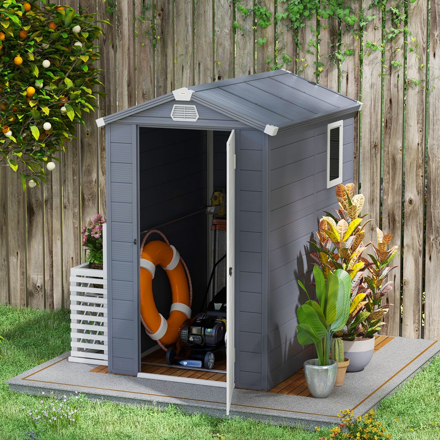 4.4ft x 6.2ft Aluminium Frame and Plastic Wall Shed, with Foundation