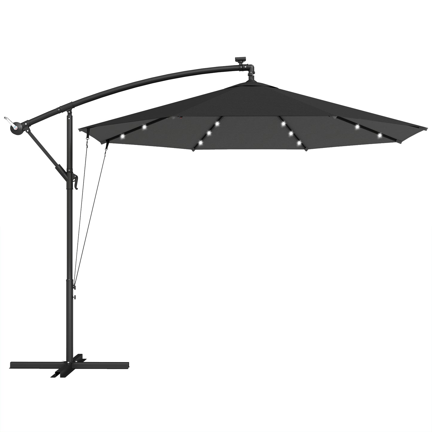 3 m Cantilever Parasol with Solar LED Lights Garden Umbrella