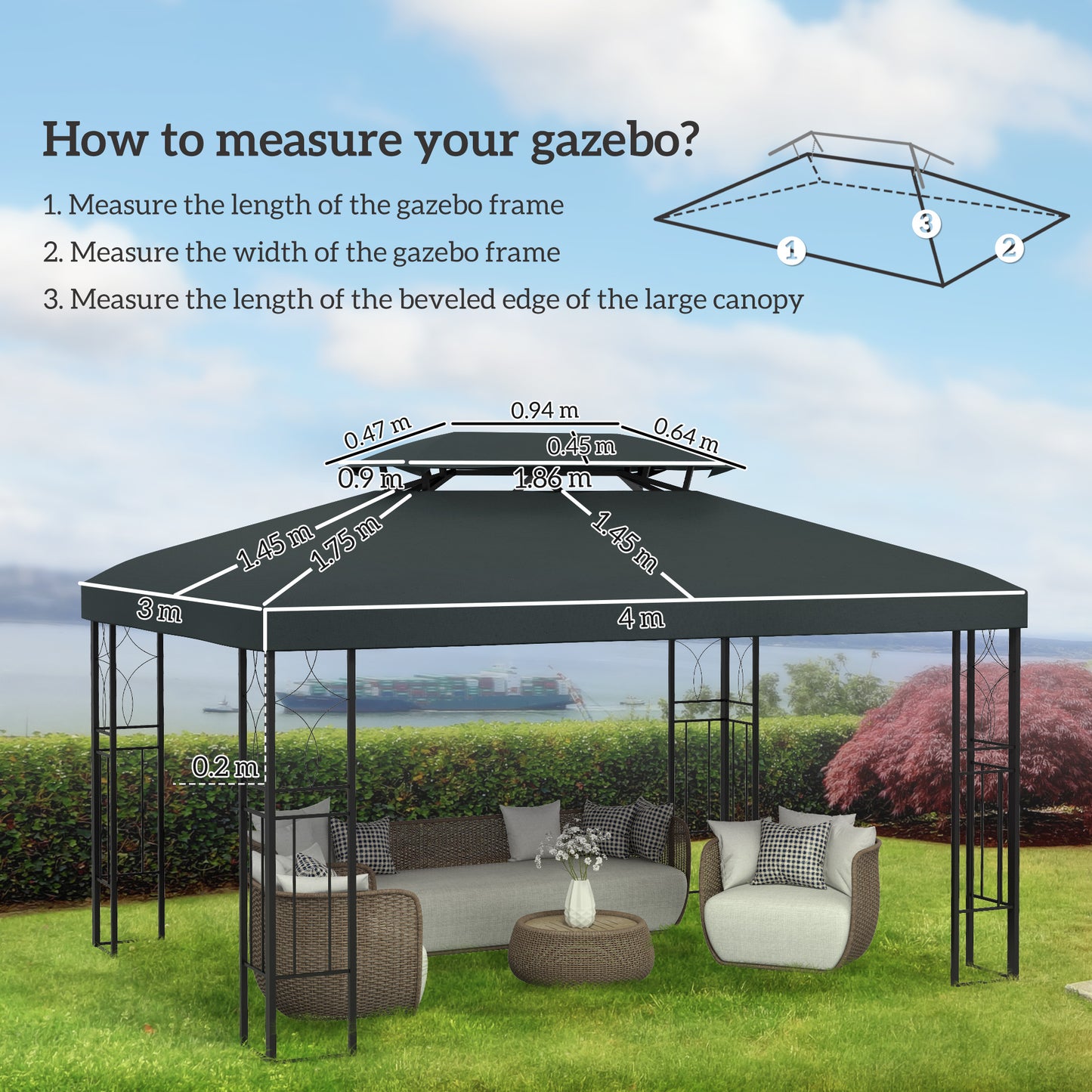Gazebo Roof Replacement, for 3 x 4m Frames