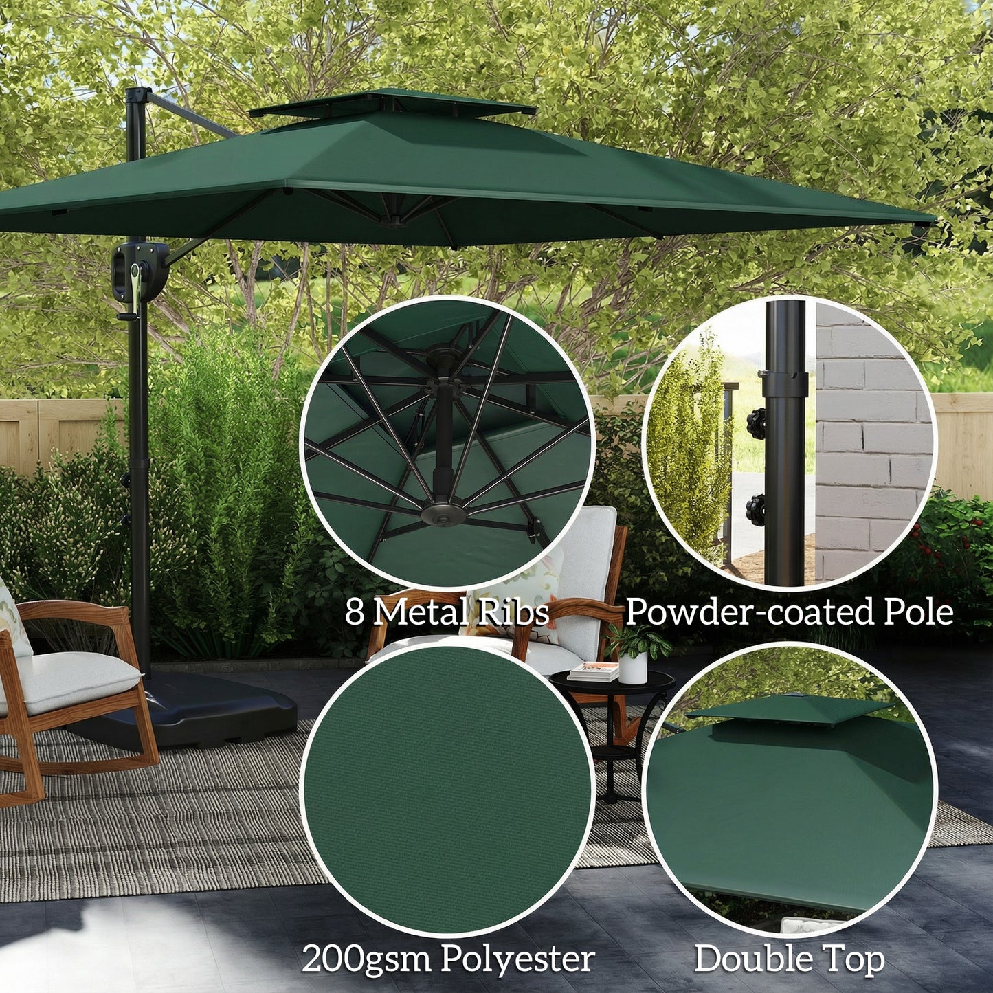 Cantilever Parasol with Weighted Base Double Top Garden Parasol
