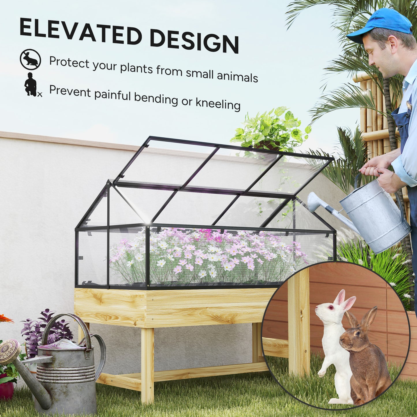 60 x 120cm Raised Garden Bed with Wooden Base