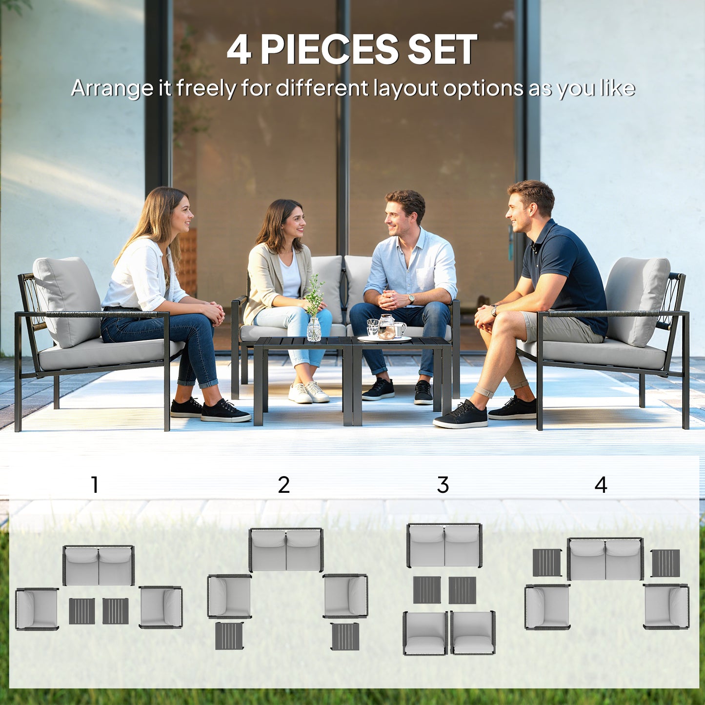 5 Piece Metal Garden Furniture Sofa Set with Thickened Cushions