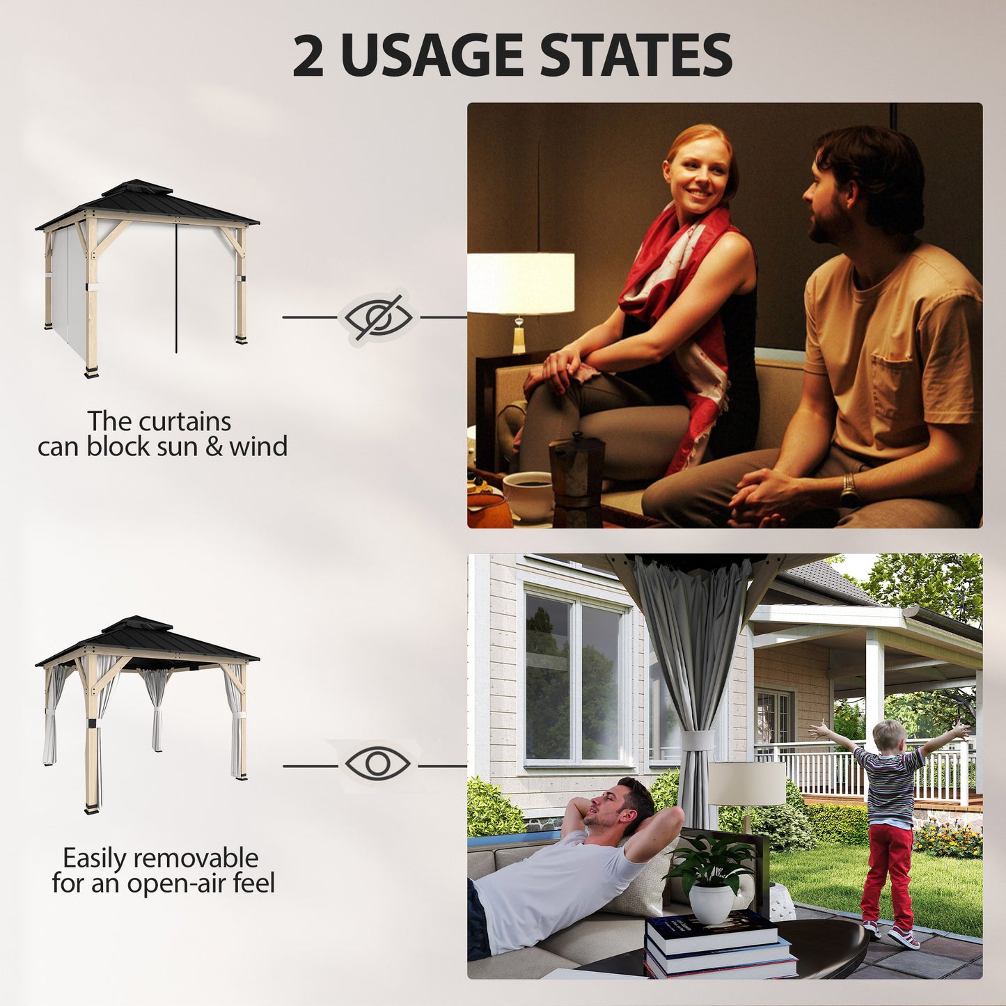 3 x 3 m Outdoor Hardtop Gazebo Canopy with 2-Tier Steel Roof