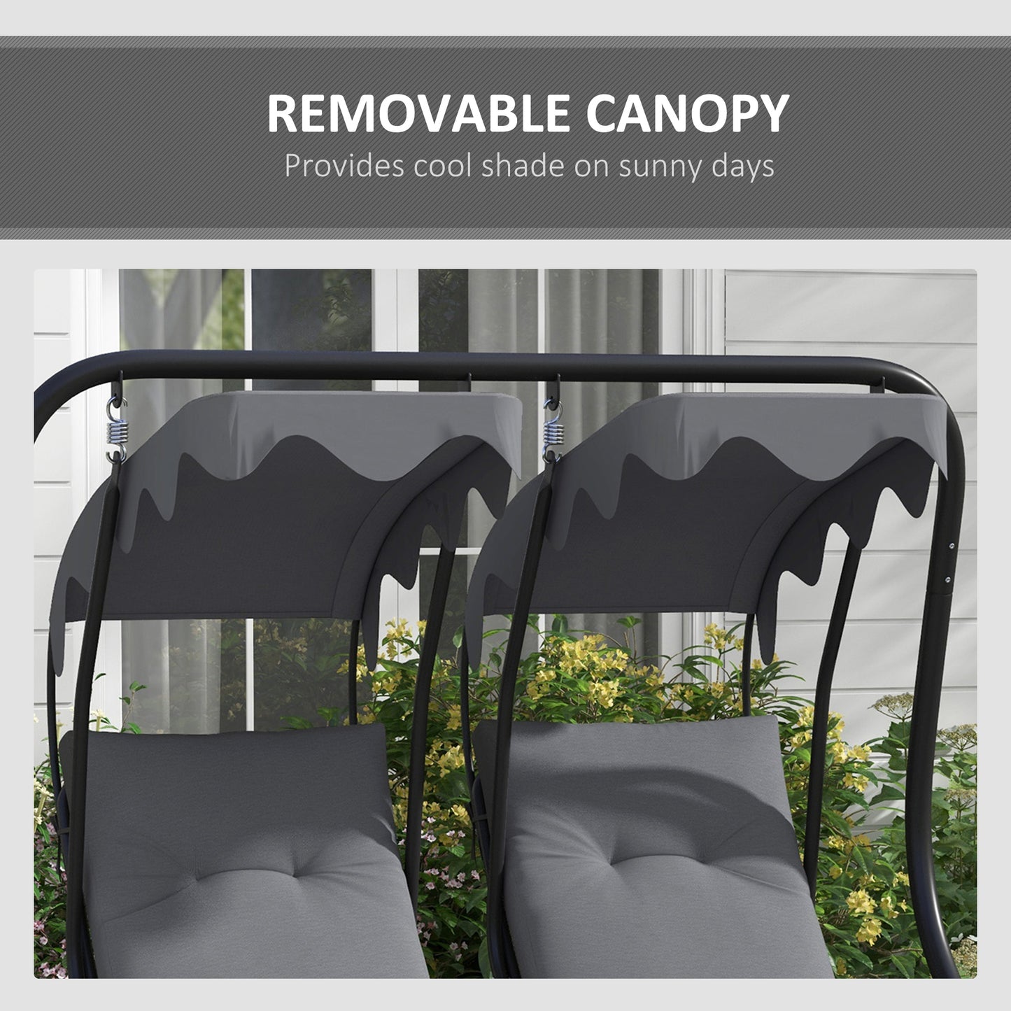 Two-Seat Garden Swing Chair, with Protective Canopy
