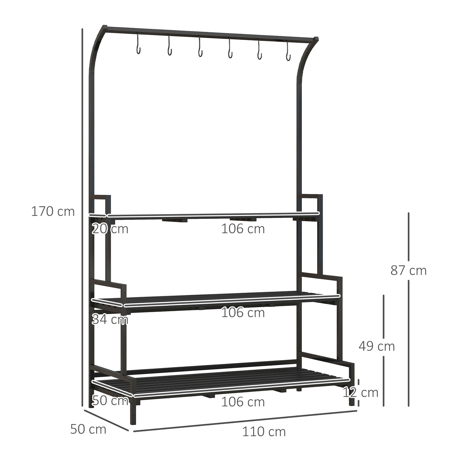 3 Tiered Plant Rack with Hanging Hooks