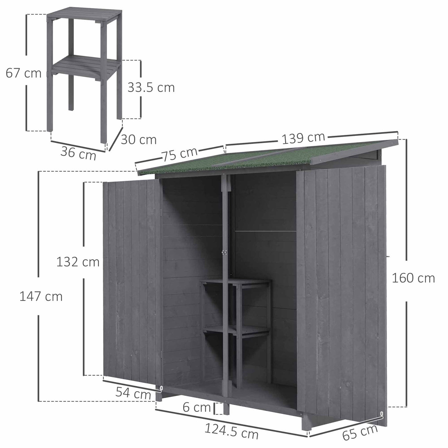 139 x 75 Fir Wood Garden Shed, with Asphalt Roof