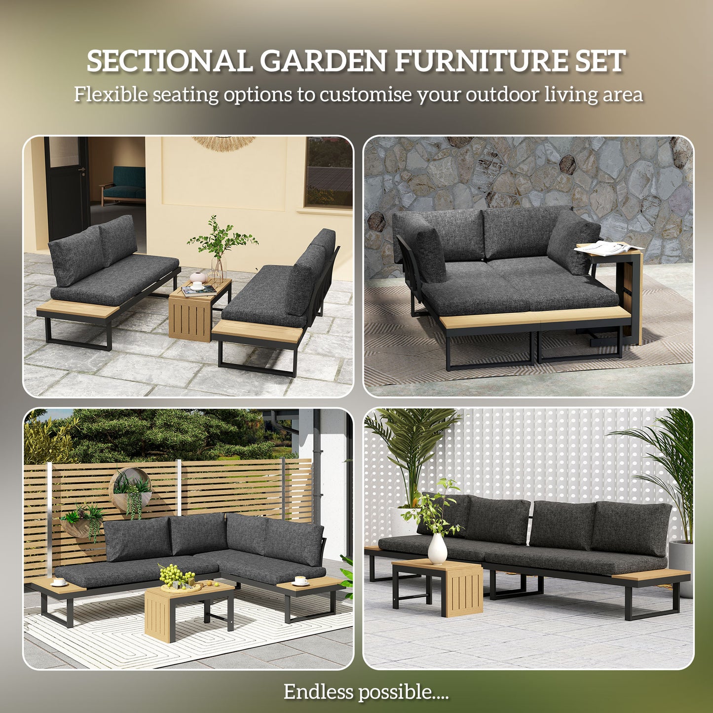 4 Seater L Shaped Aluminium Sectional Garden Furniture Set