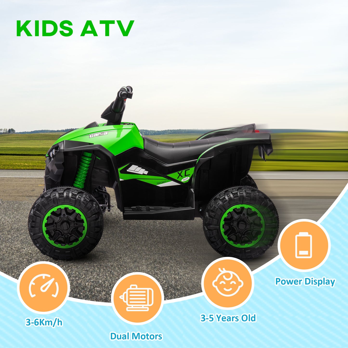 12V Ride-On Quad Bike, with Music, Horn, LED Lights