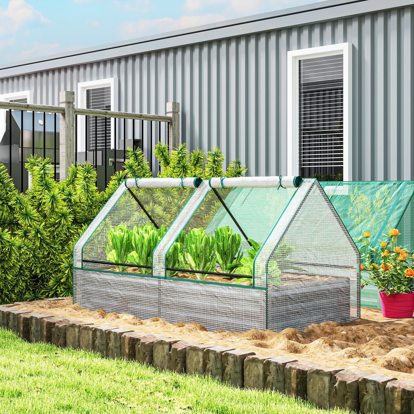 Metal Planter Box with Cover, Raised Garden Bed with Greenhouse (1)