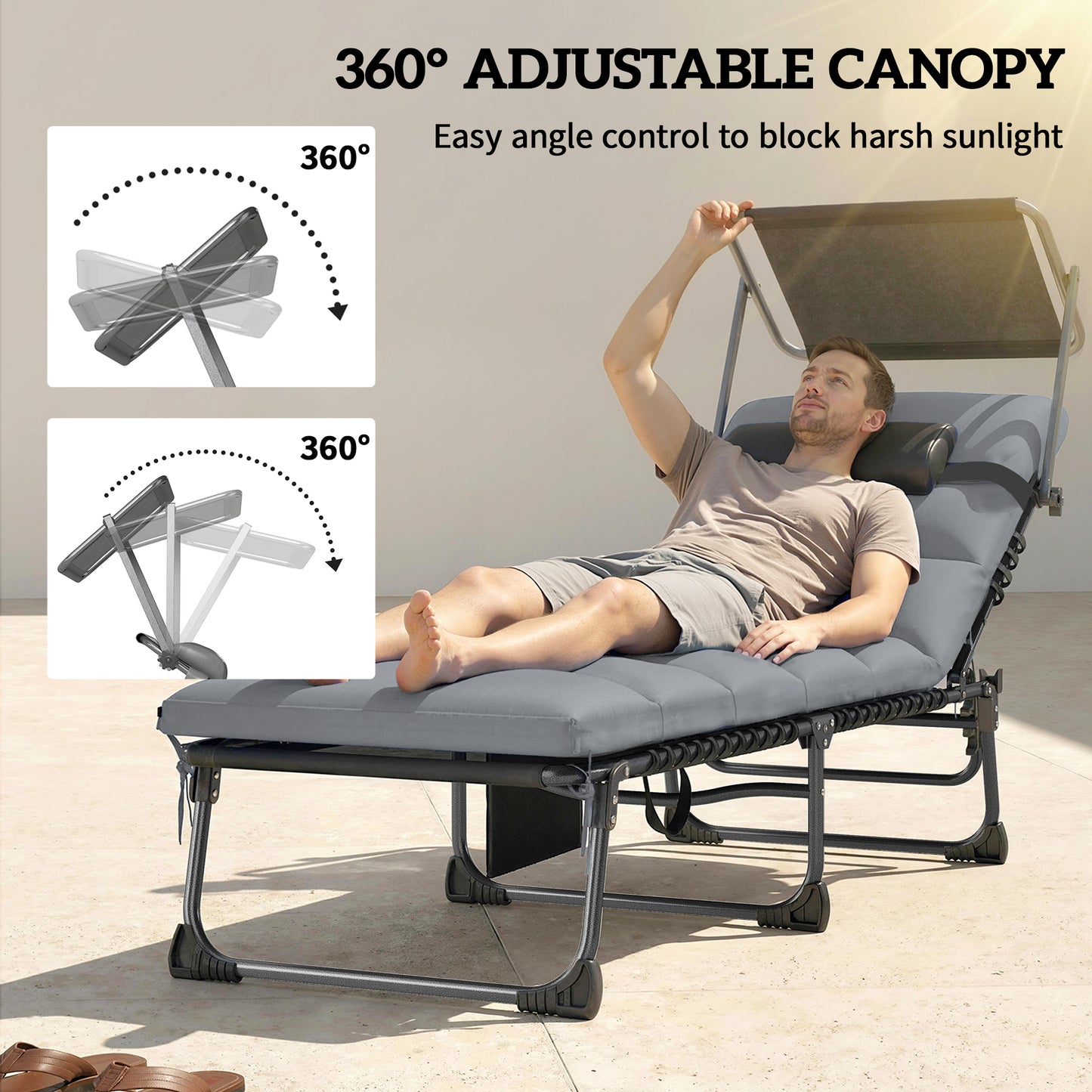 Folding Sun Loungers Set of 2 with Canopy