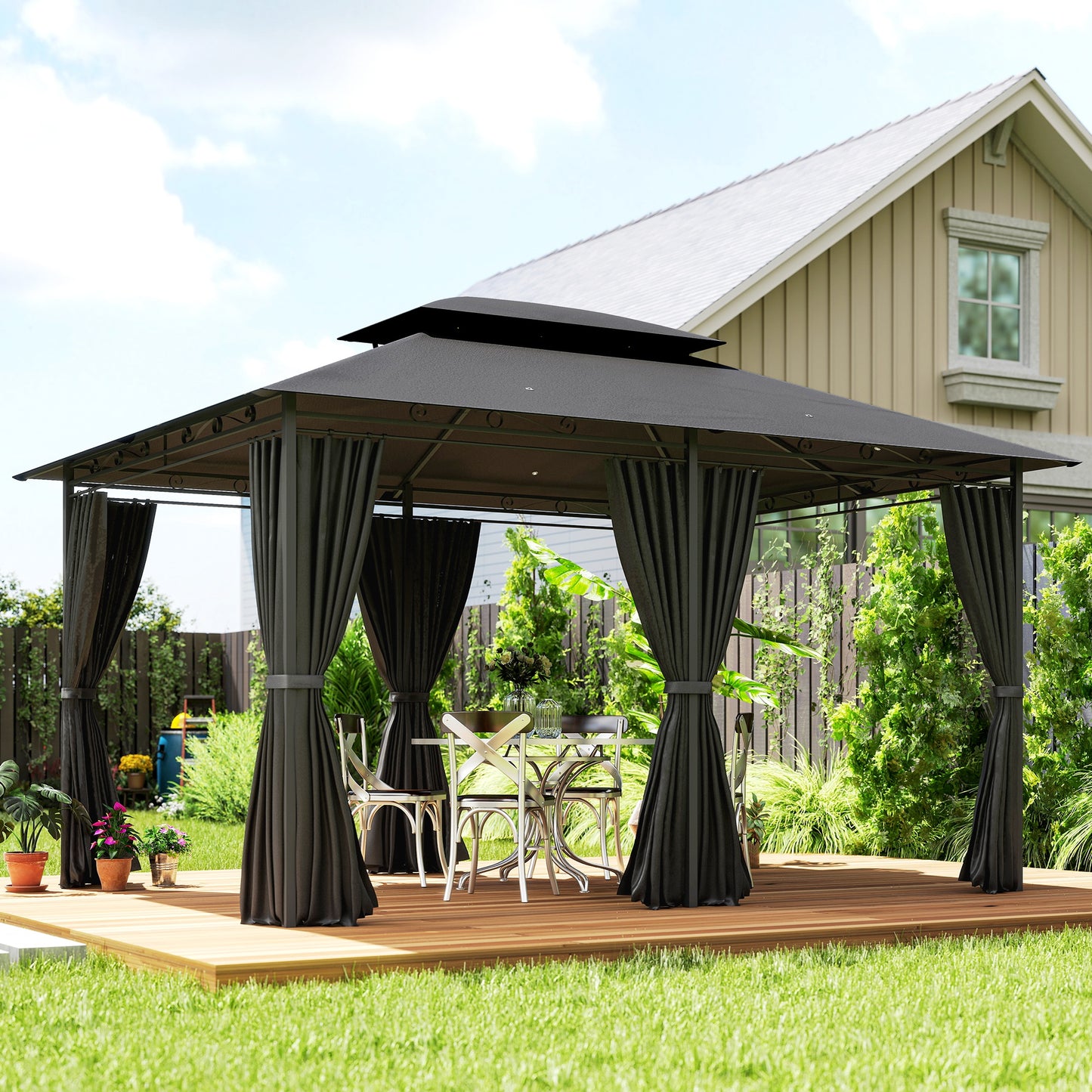 3 x 4m Steel Gazebo, with Curtains