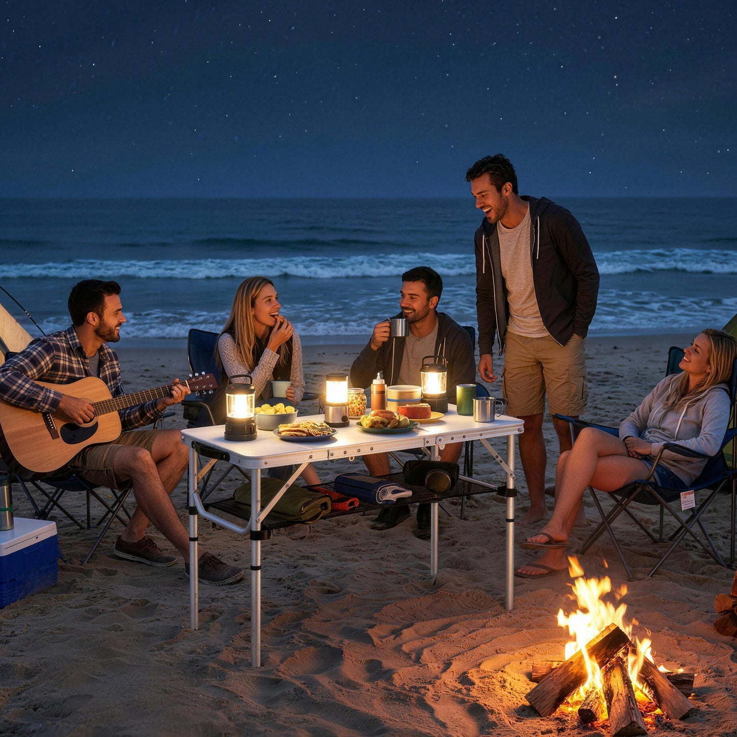 3ft Folding Camping Table, Picnic Table with Mesh Storage Layer