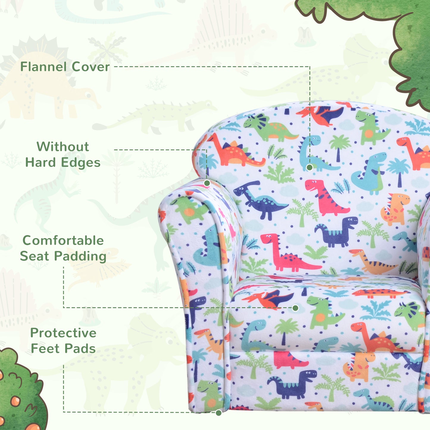 Children's Armchair Flannel Kids Sofa Tub Chair Cartoon Dinosaur