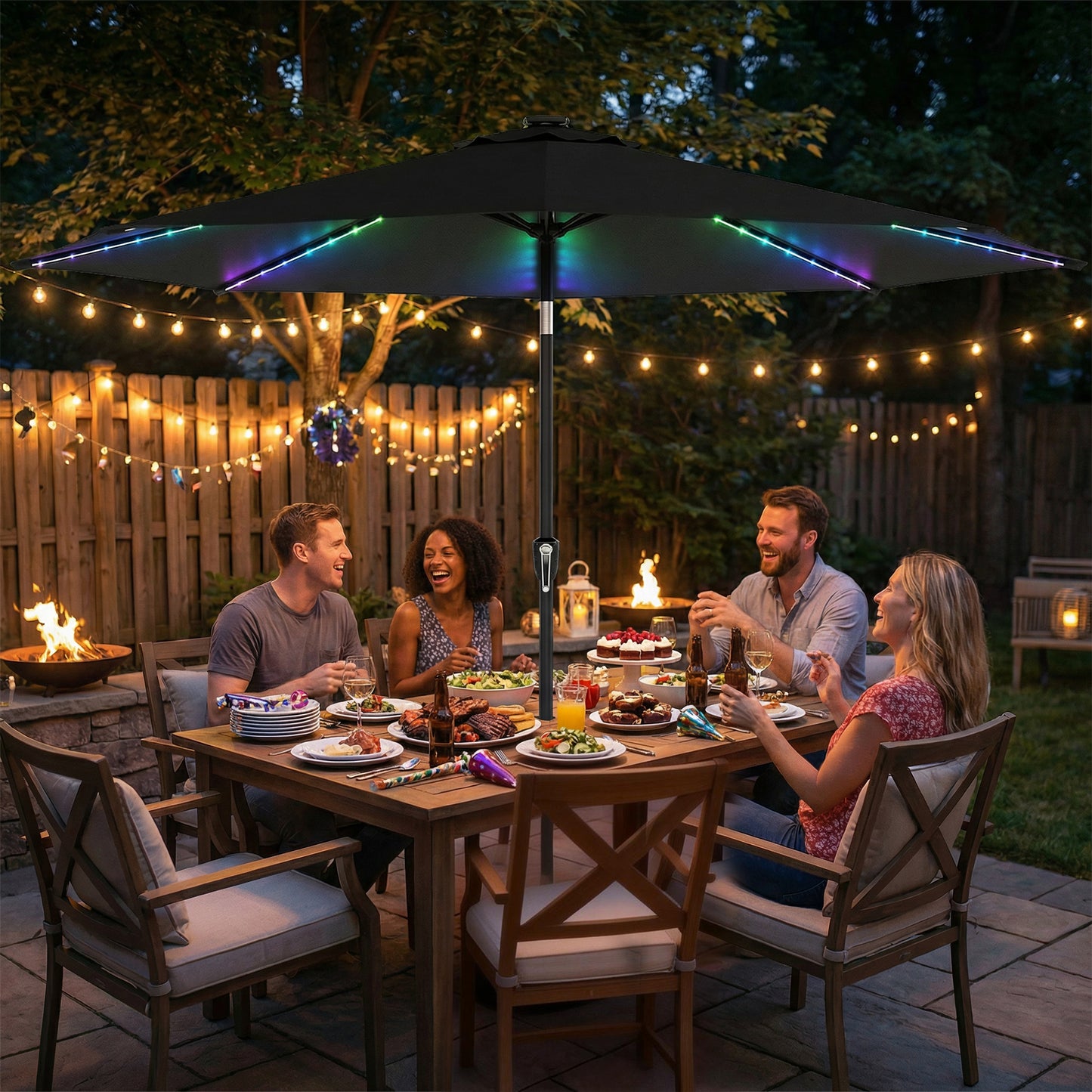 3 m Garden Parasol Umbrella with 112 Solar Powered LED Lights