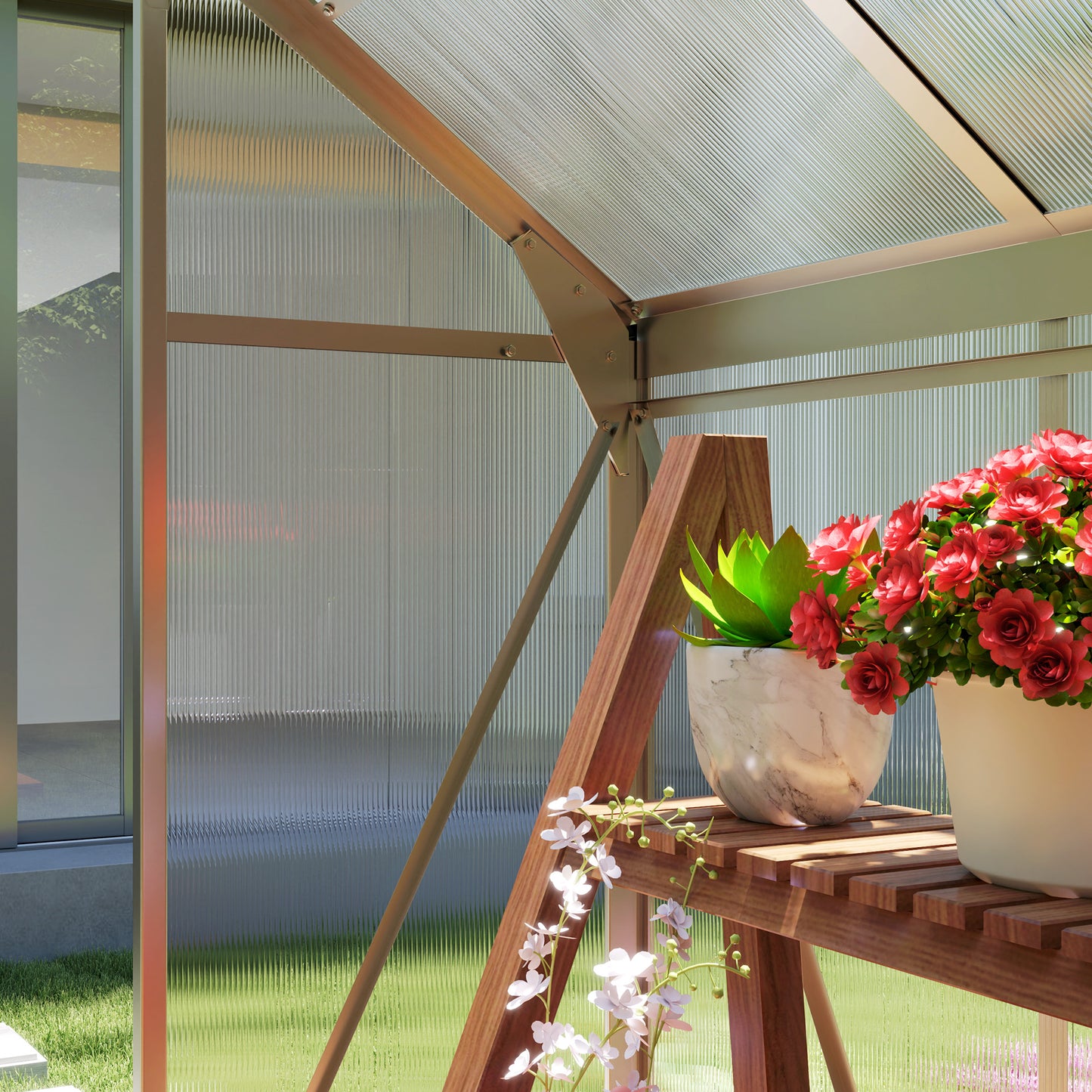Polycarbonate Greenhouse, Large Walk-In Green House with Slide Door