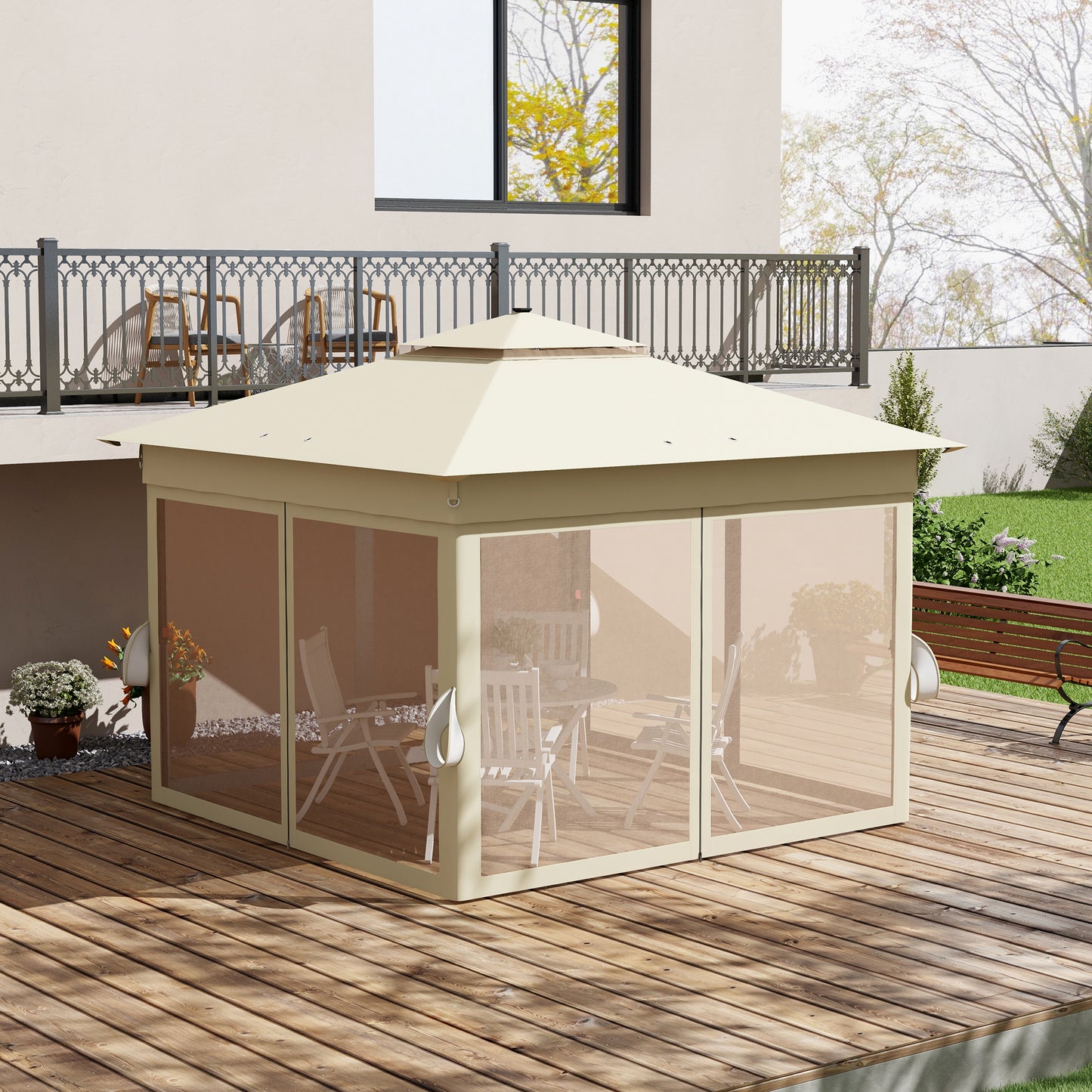 3.36 x 3.36m Pop Up Gazebo Party Tent with Solar-Powered LED Lights