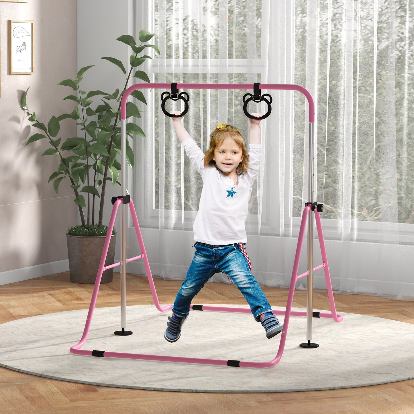 Adjustable Height, Foldable Kids Gymnastics Bar w/ Non-slip Rubber