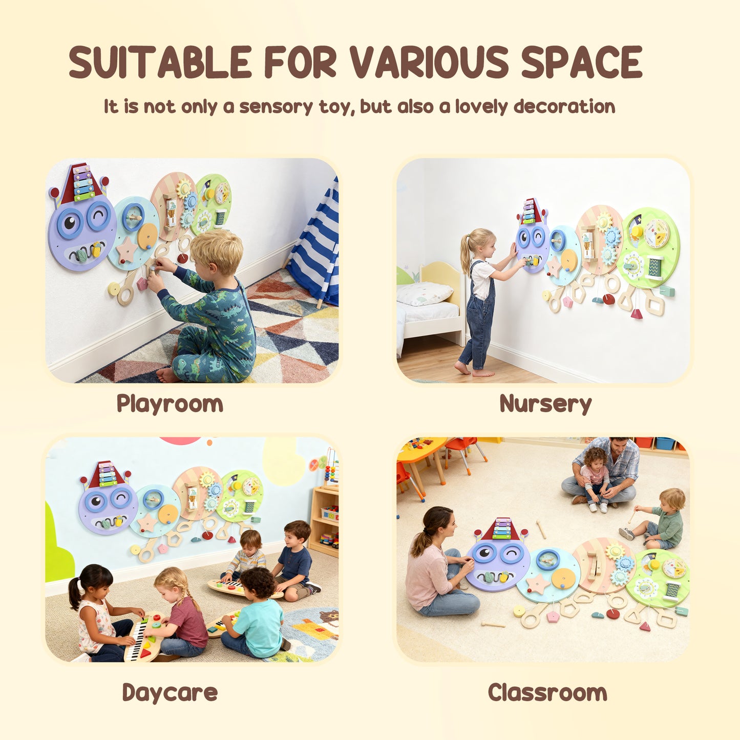 Caterpillar Busy Board with 7 Activities, for Nursery, Playroom