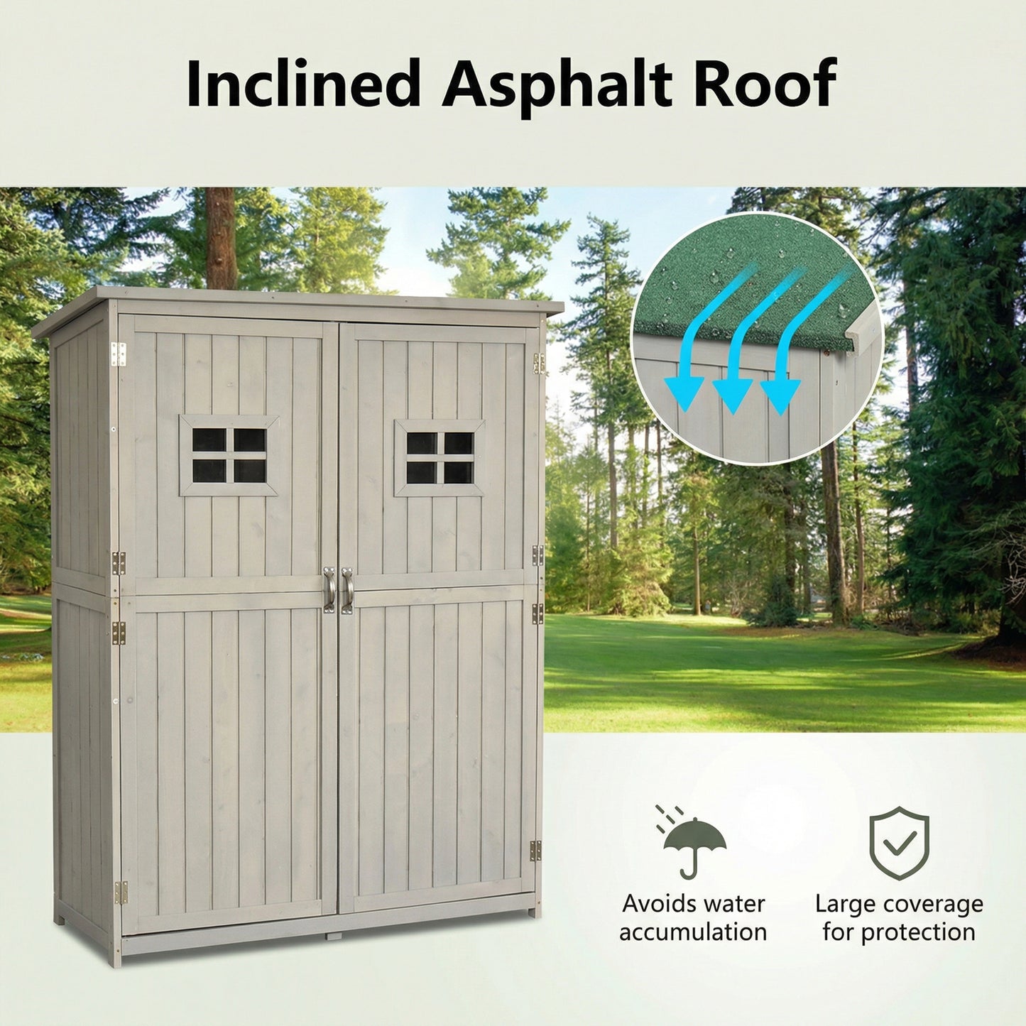 Wooden Garden Shed with Two Windows, Tool Storage Cabinet