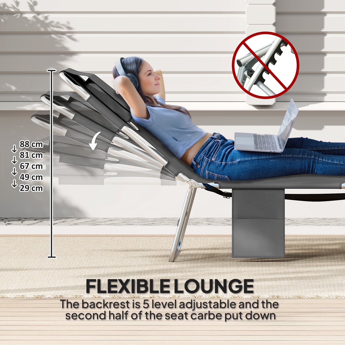 Foldable Sun Lounger Set of 2, Beach Chaise Lounge with Reading Hole