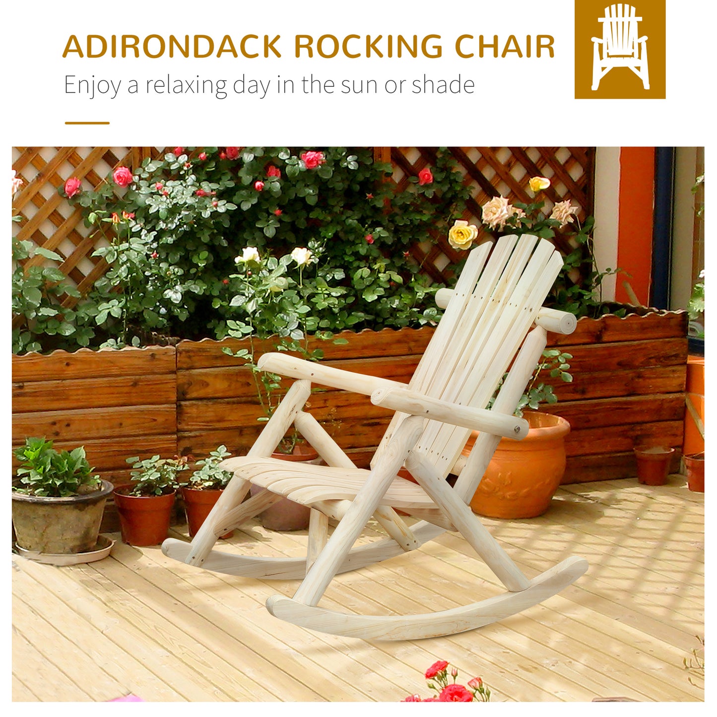 2 Piece Adirondack Chair Cedar Wood Ergonomic Rocking Chair Porch