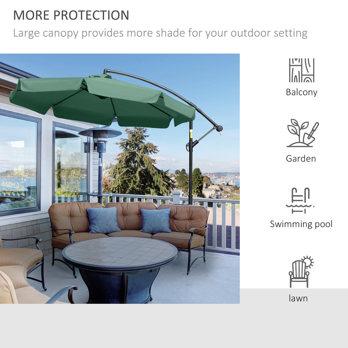 2.7m Garden Parasol Cantilever Umbrella with Crank Handle