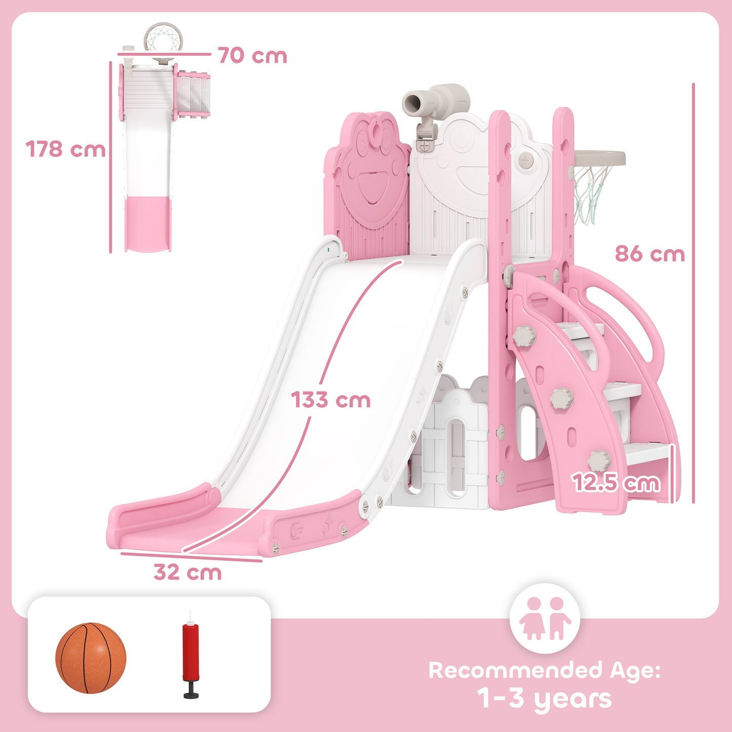 5 in 1 Kids Slide Set with Basketball Hoop, Climbing Frame