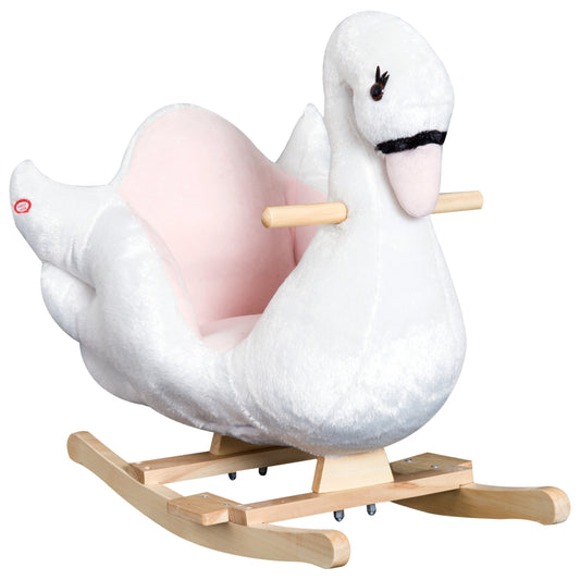 Kids Rocking Horse Plush Ride On Swan Toy w/ Safety Seat