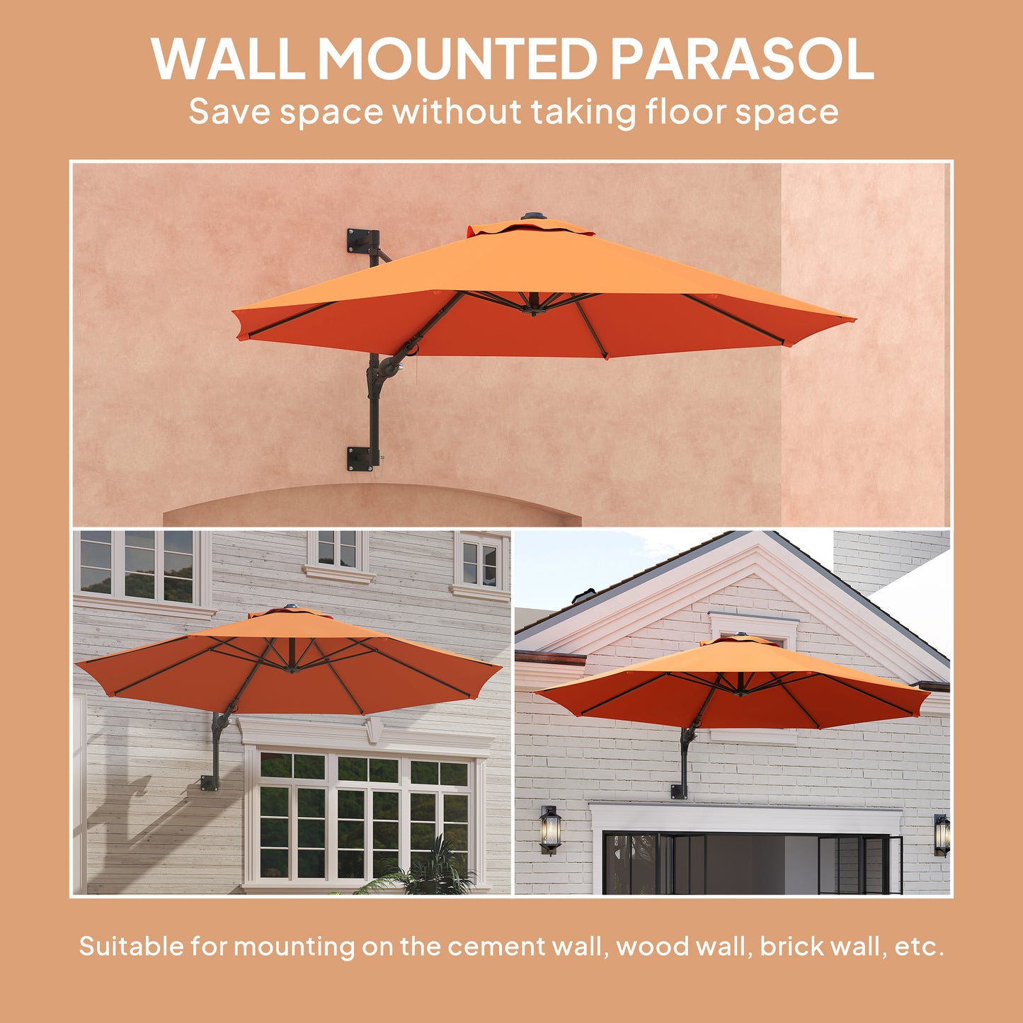 3(m) Wall-Mounted Parasol Shade, with Handle