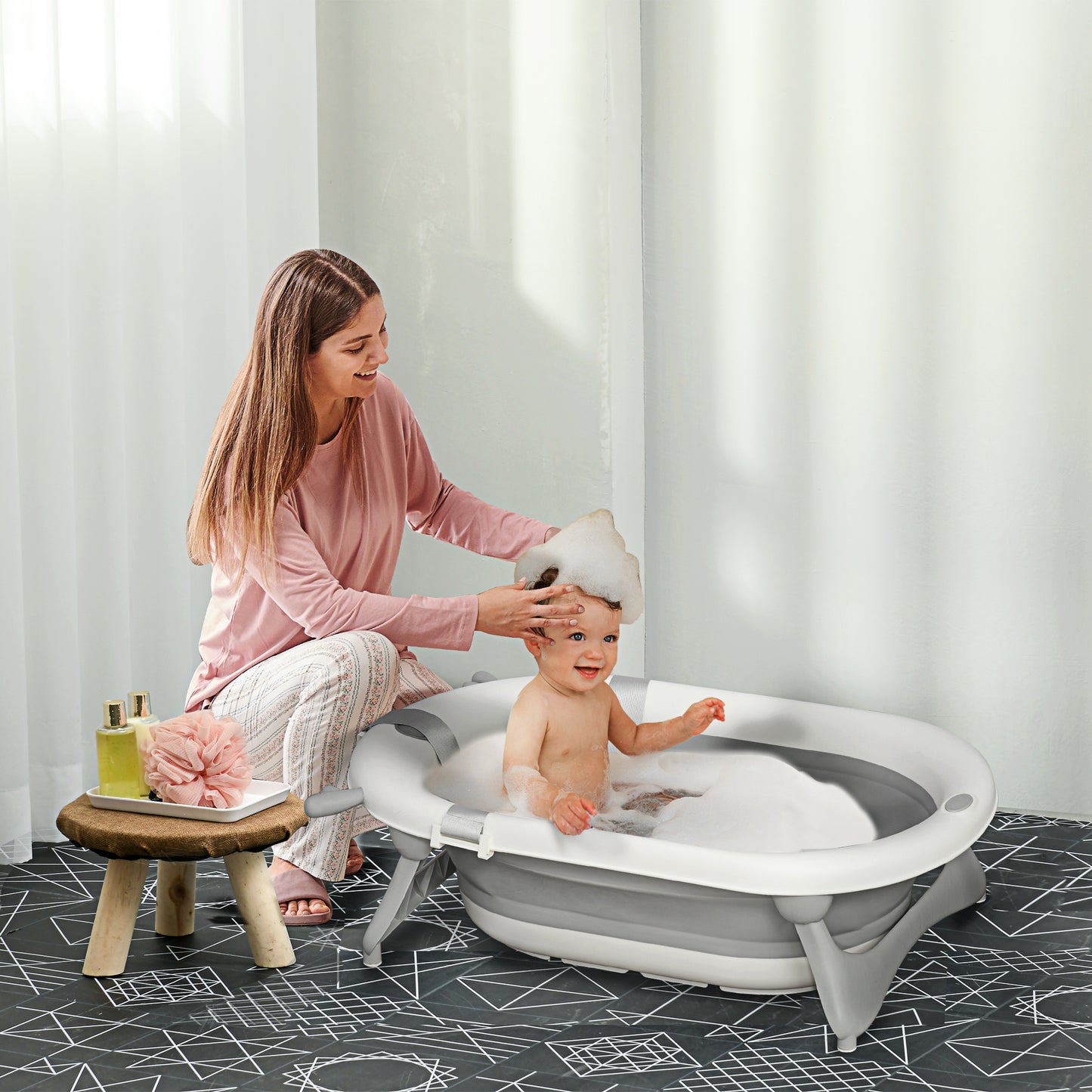Foldable Baby Bathtub Set, Collapsible Bath Tub